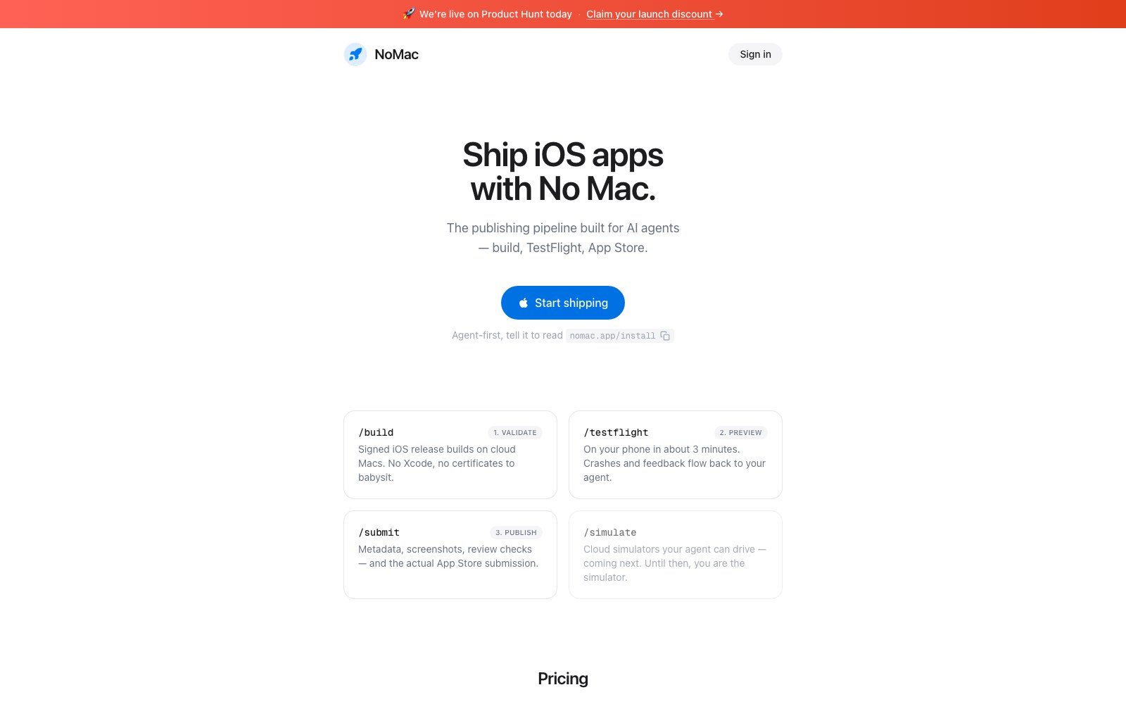 NoMac.app homepage screenshot