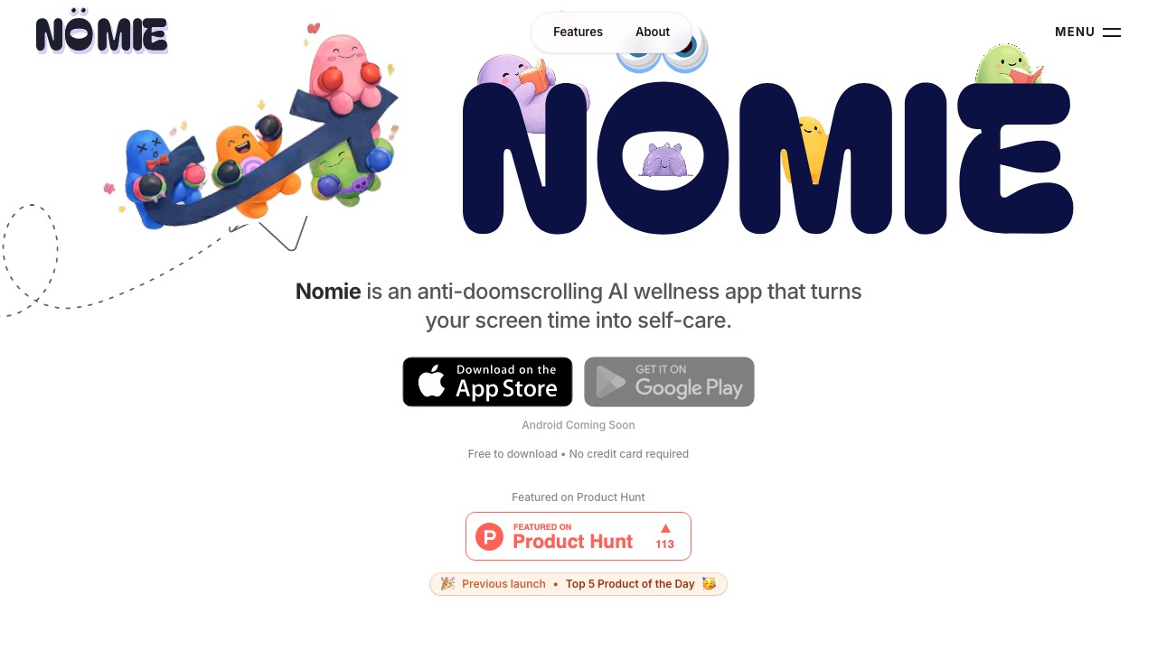 Nomie homepage screenshot