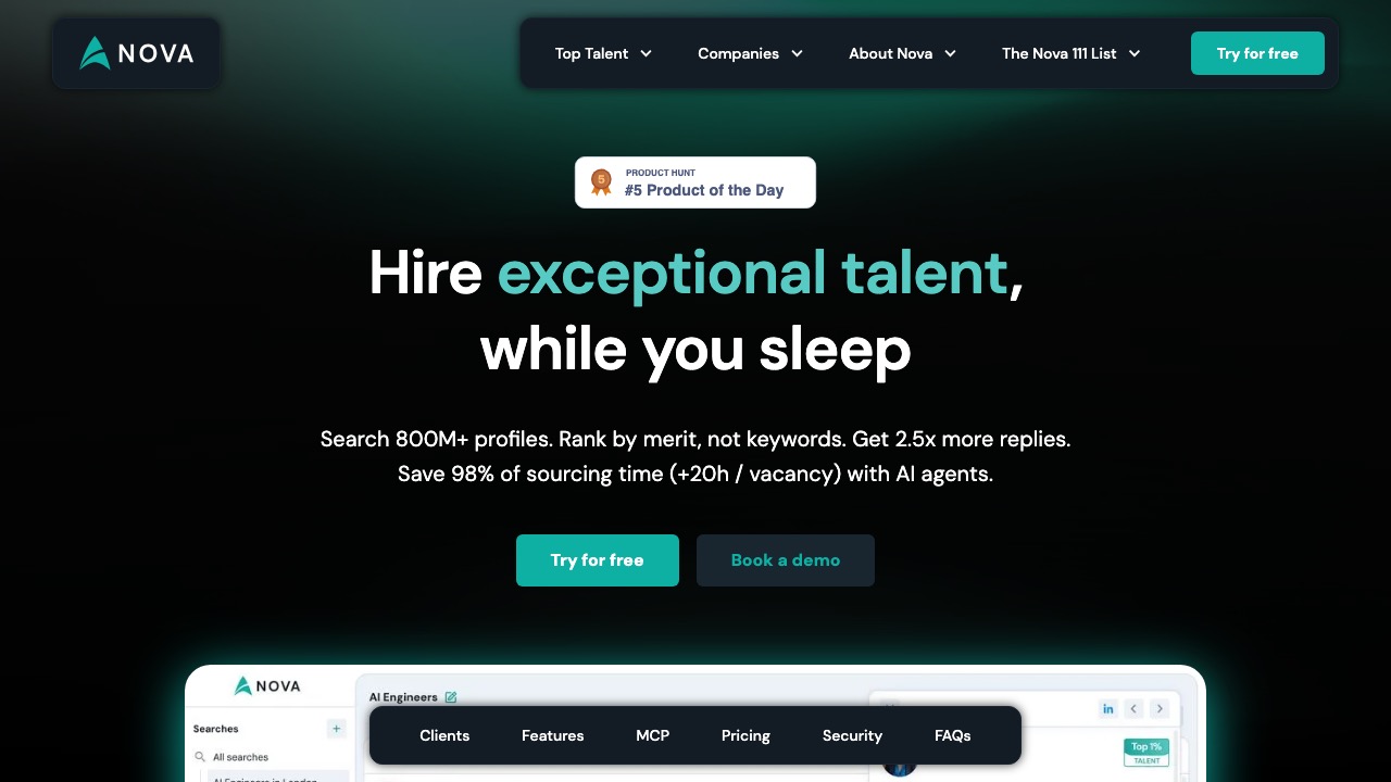 Nova Recruiter homepage screenshot