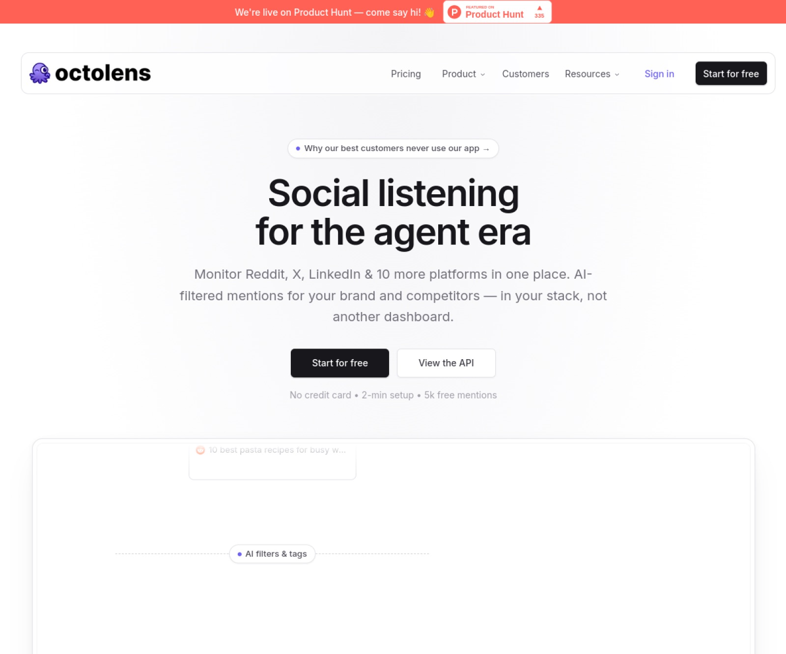 Octolens homepage screenshot