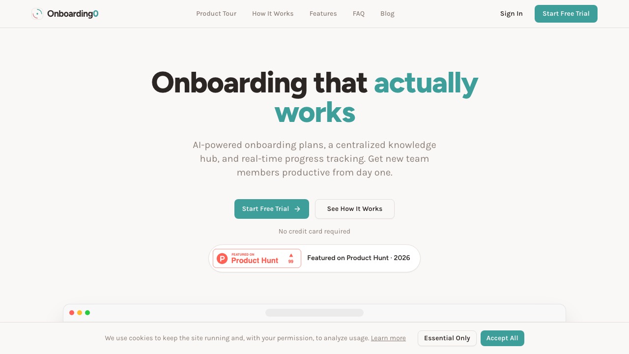 Onboarding0 homepage screenshot