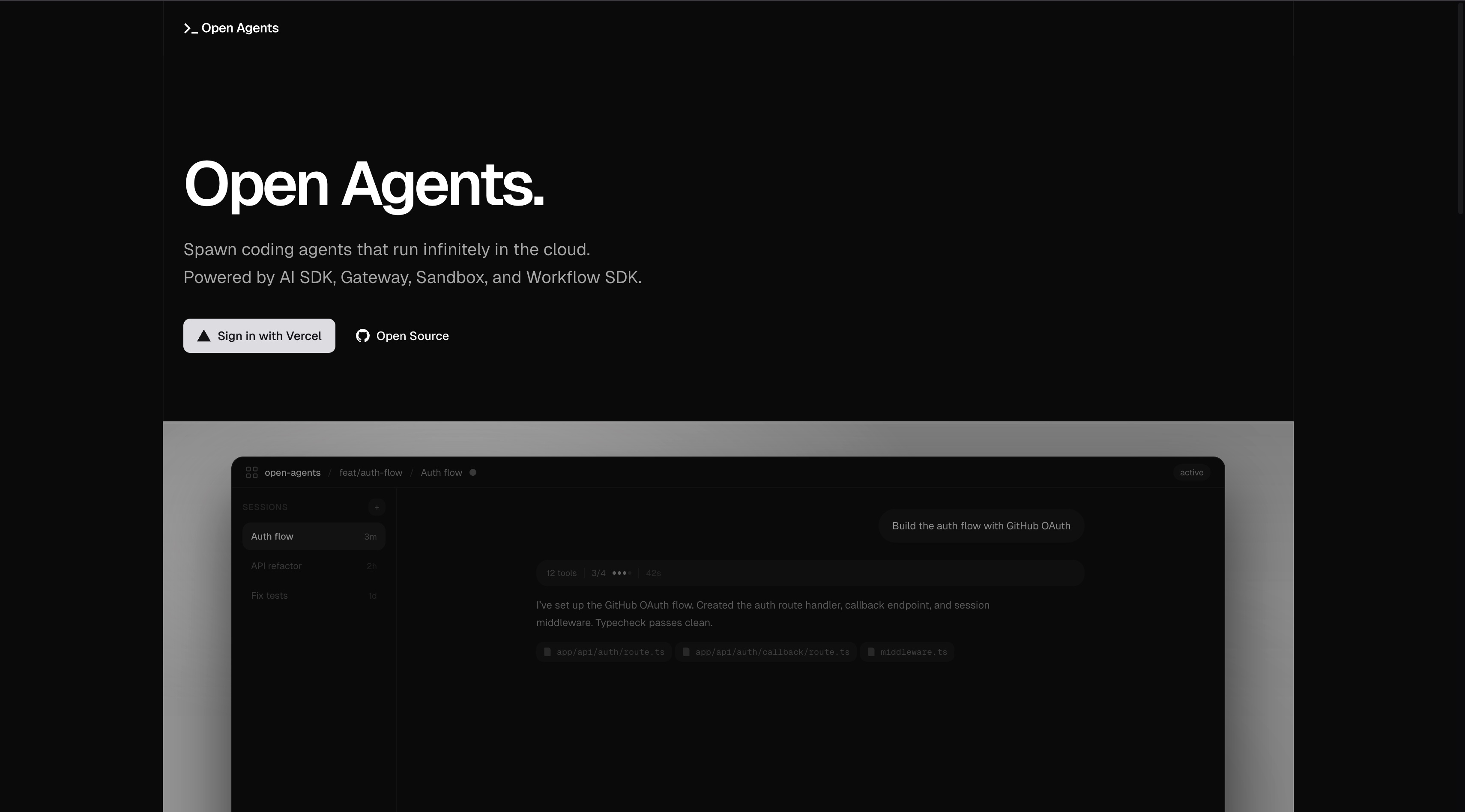 Open Agents homepage screenshot