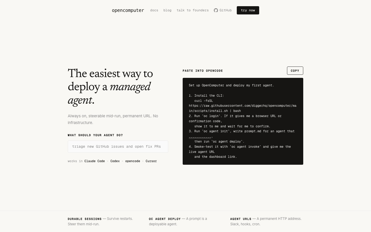 OpenComputer homepage screenshot