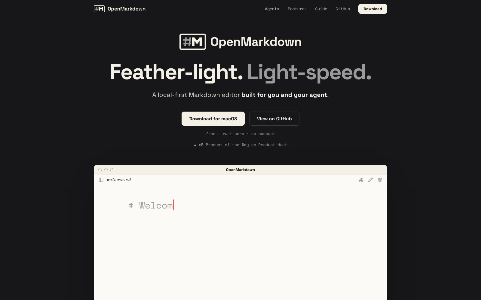 OpenMarkdown homepage screenshot