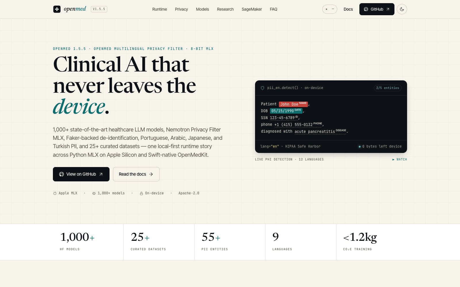 OpenMed homepage screenshot