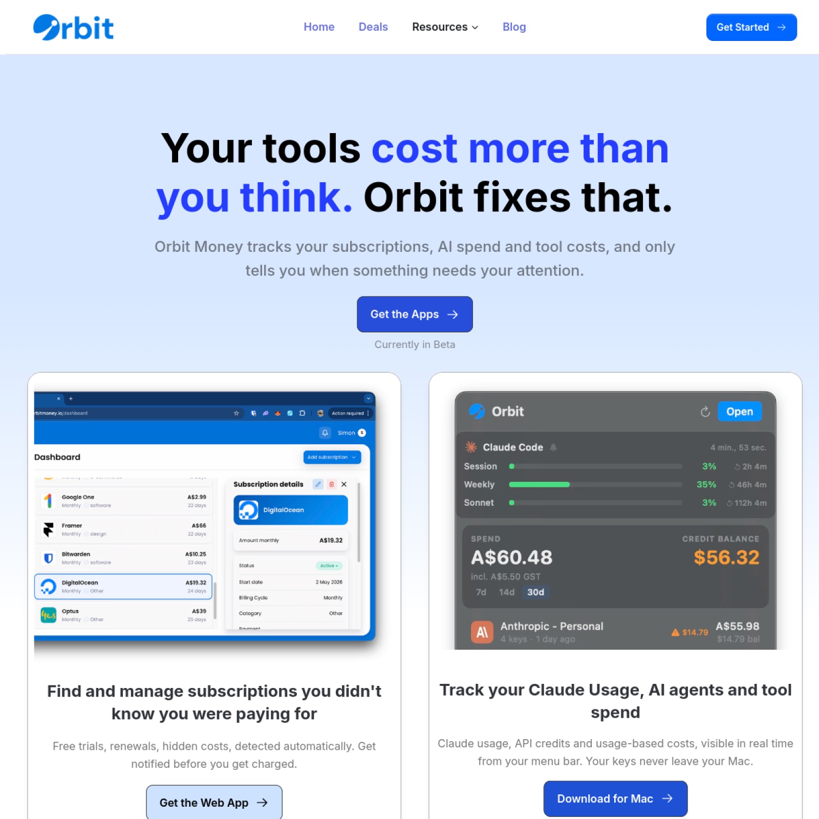 Orbit homepage screenshot