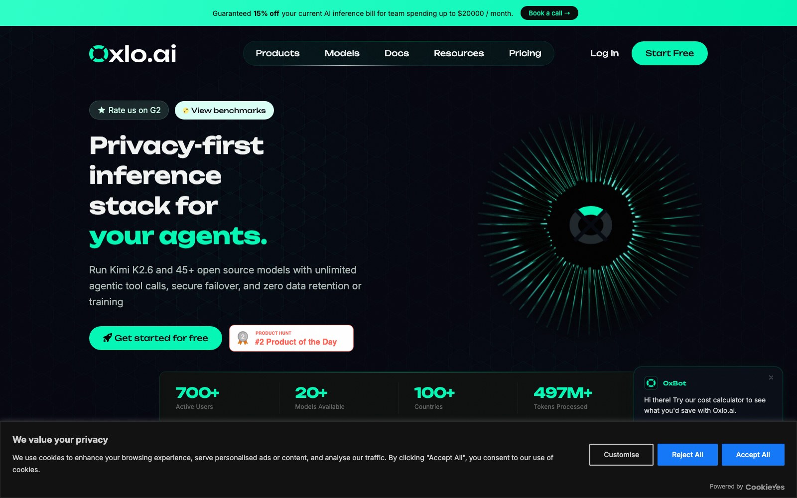 Oxlo AI homepage screenshot