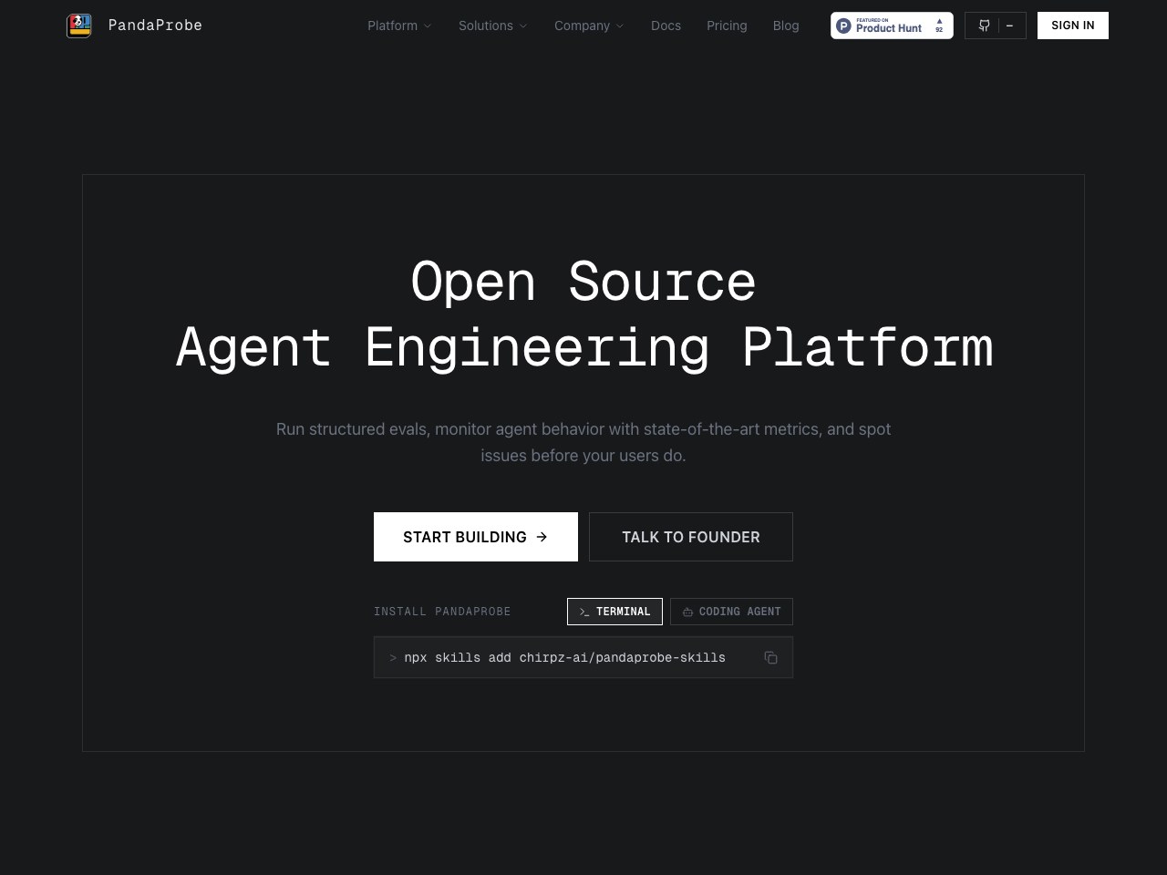 PandaProbe Cloud homepage screenshot