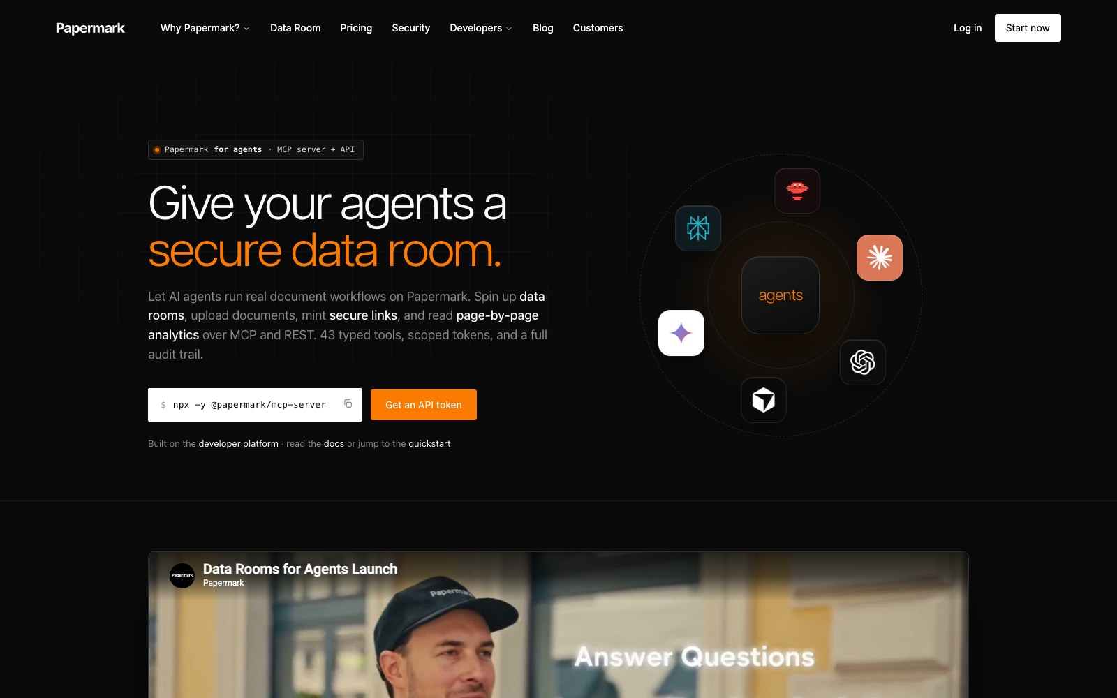 Papermark Agents homepage screenshot