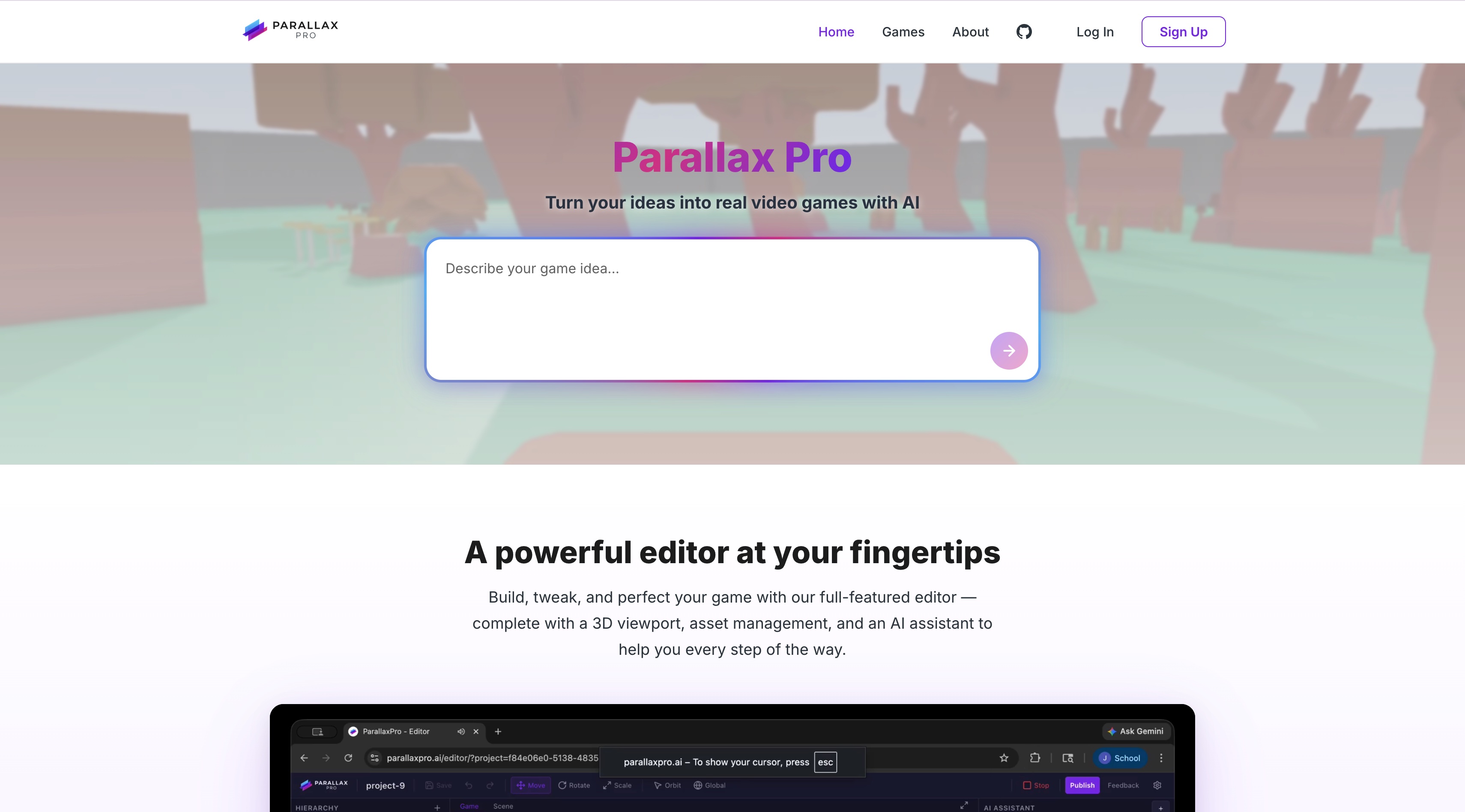 ParallaxPro homepage screenshot