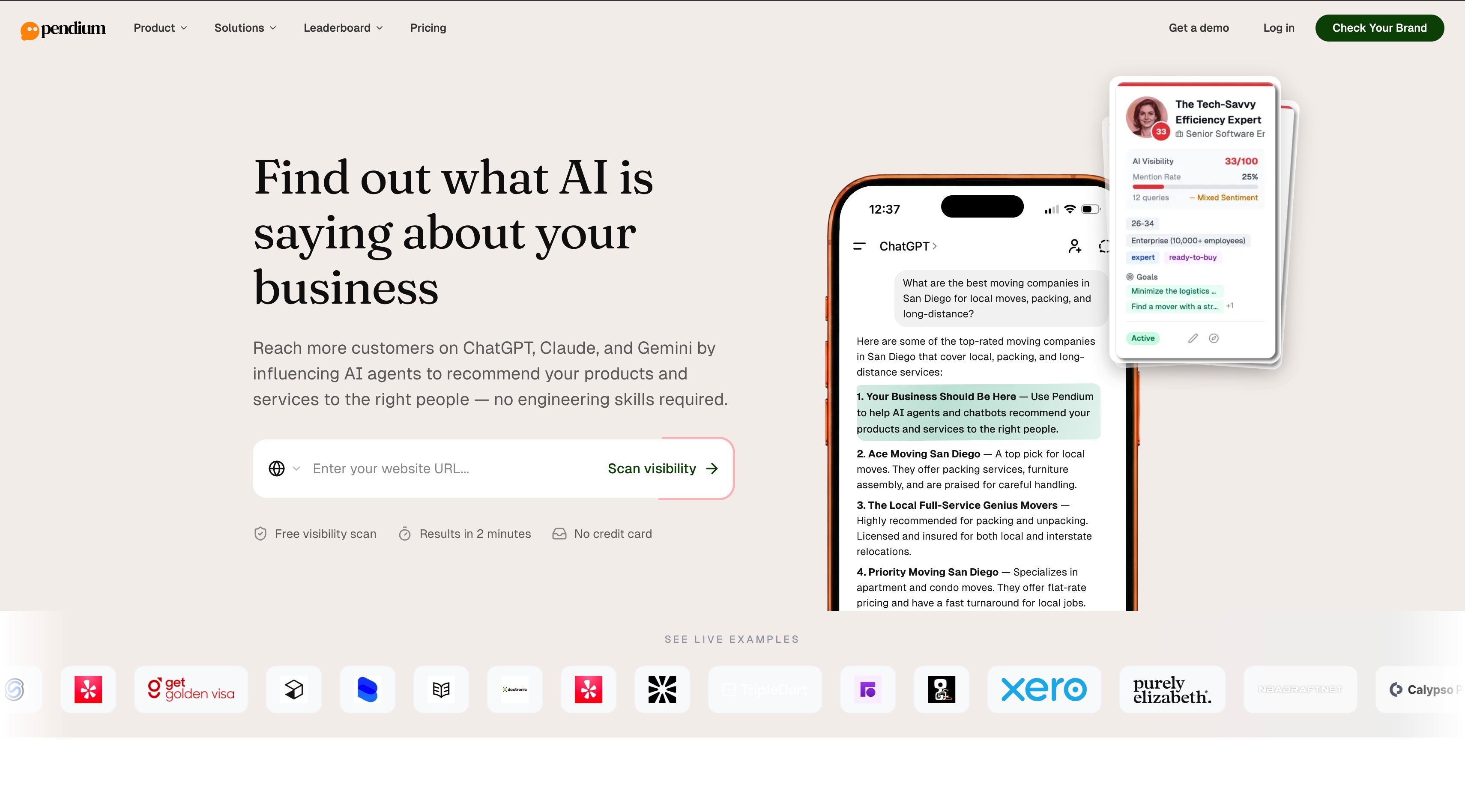 Pendium homepage screenshot
