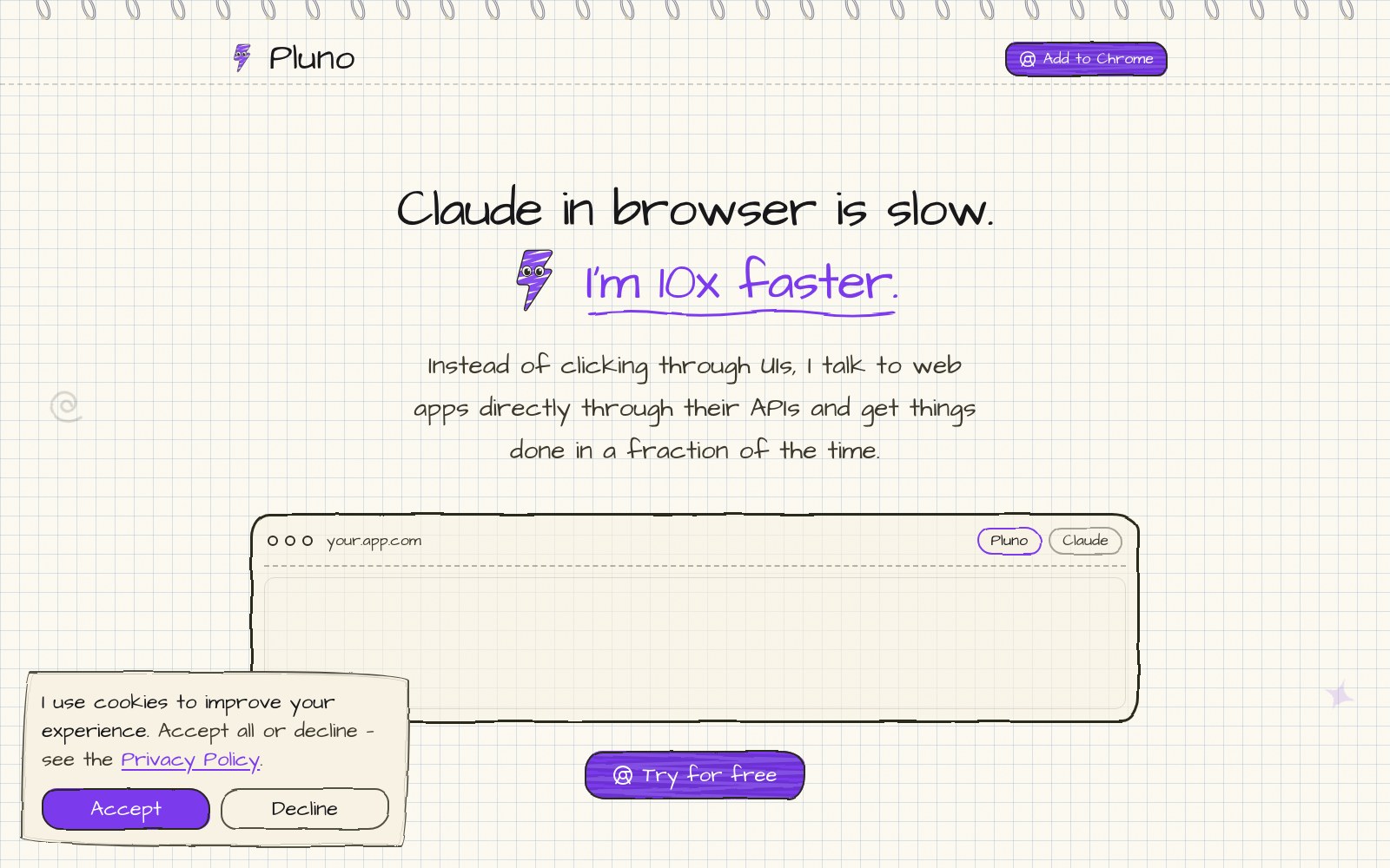 Pluno homepage screenshot