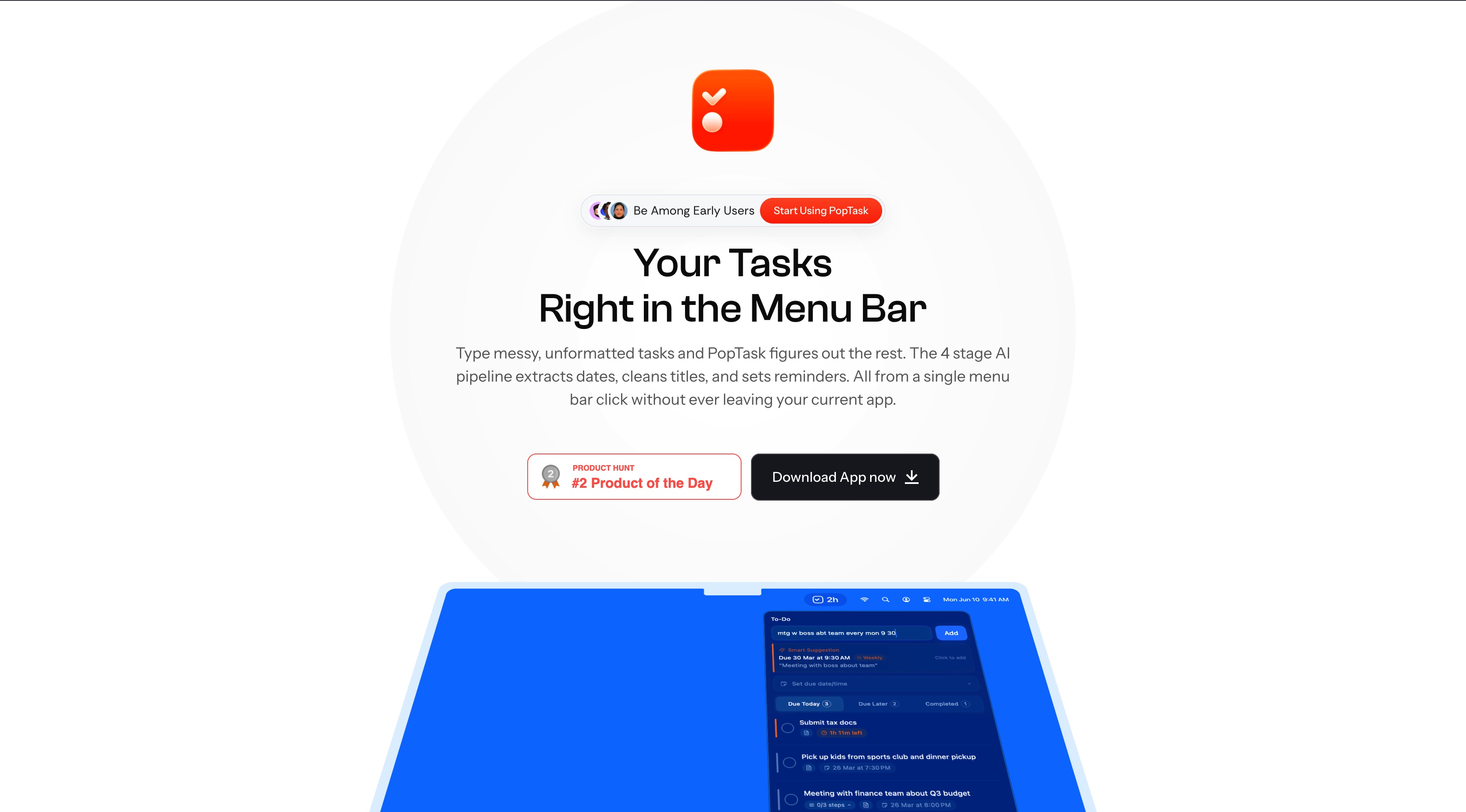 PopTask homepage screenshot