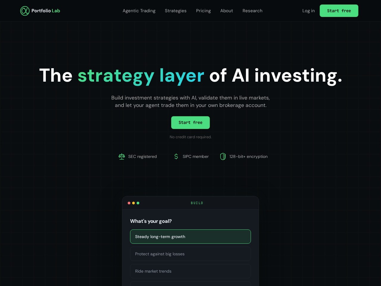 Portfolio Lab homepage screenshot