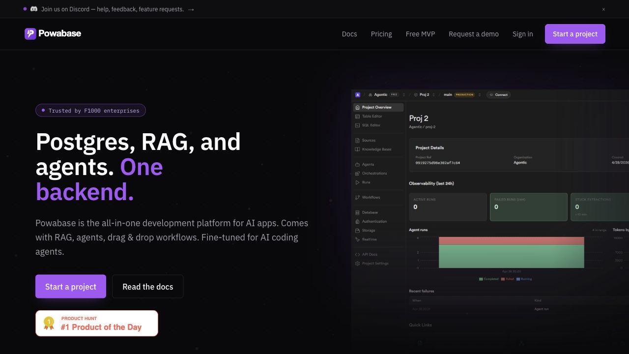 Powabase homepage screenshot