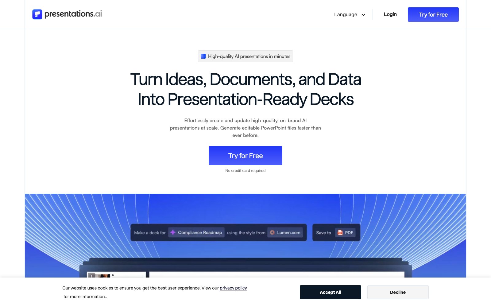 Presentations.AI homepage screenshot