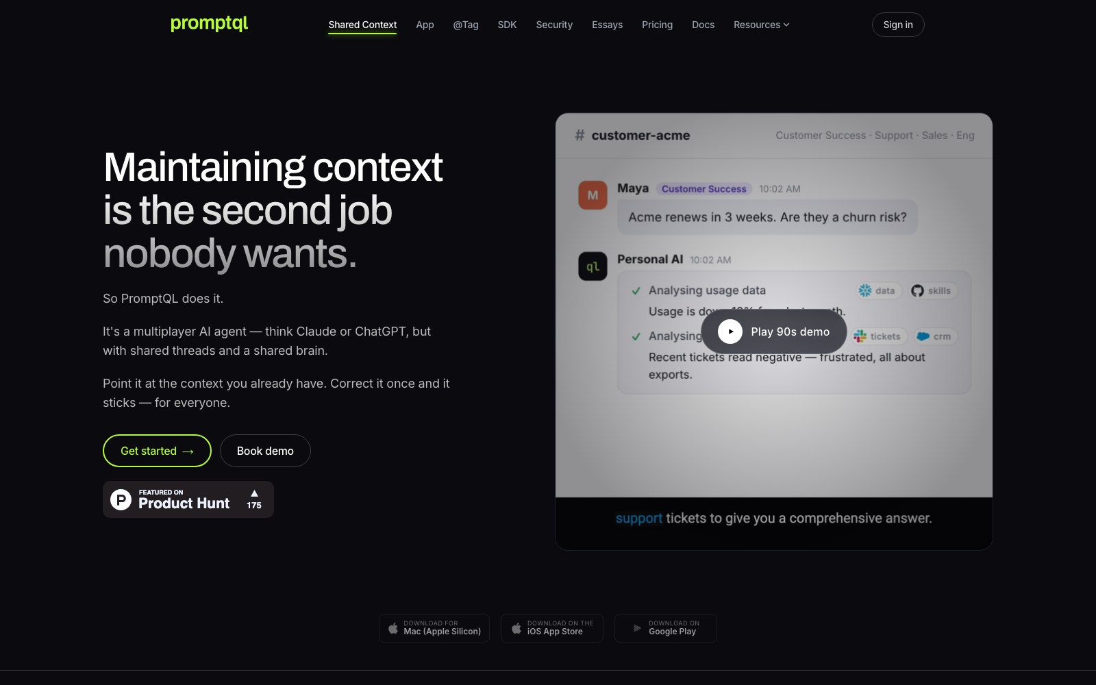 PromptQL homepage screenshot
