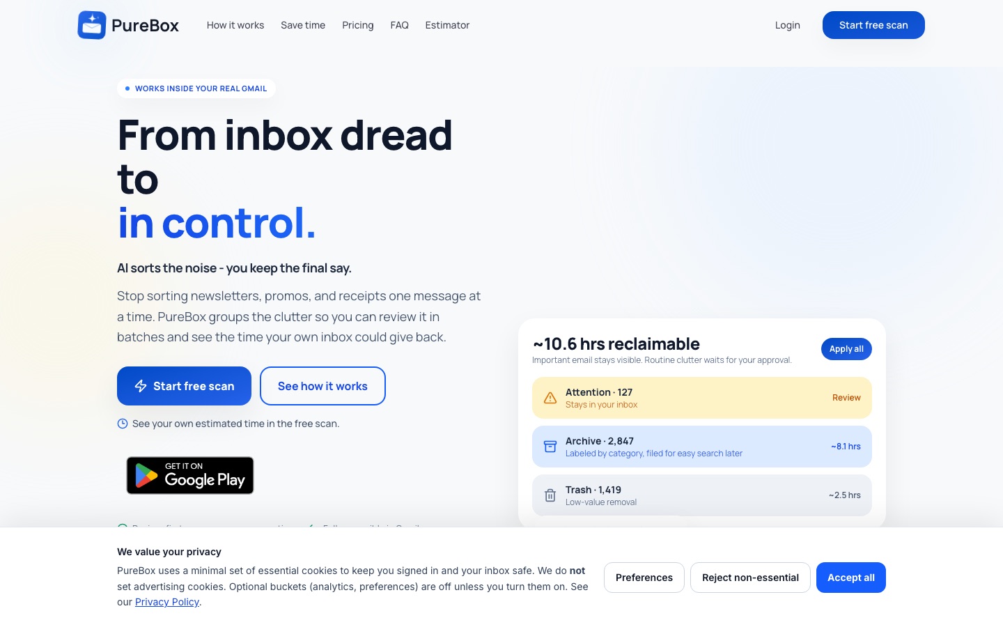 PureBox.ai homepage screenshot