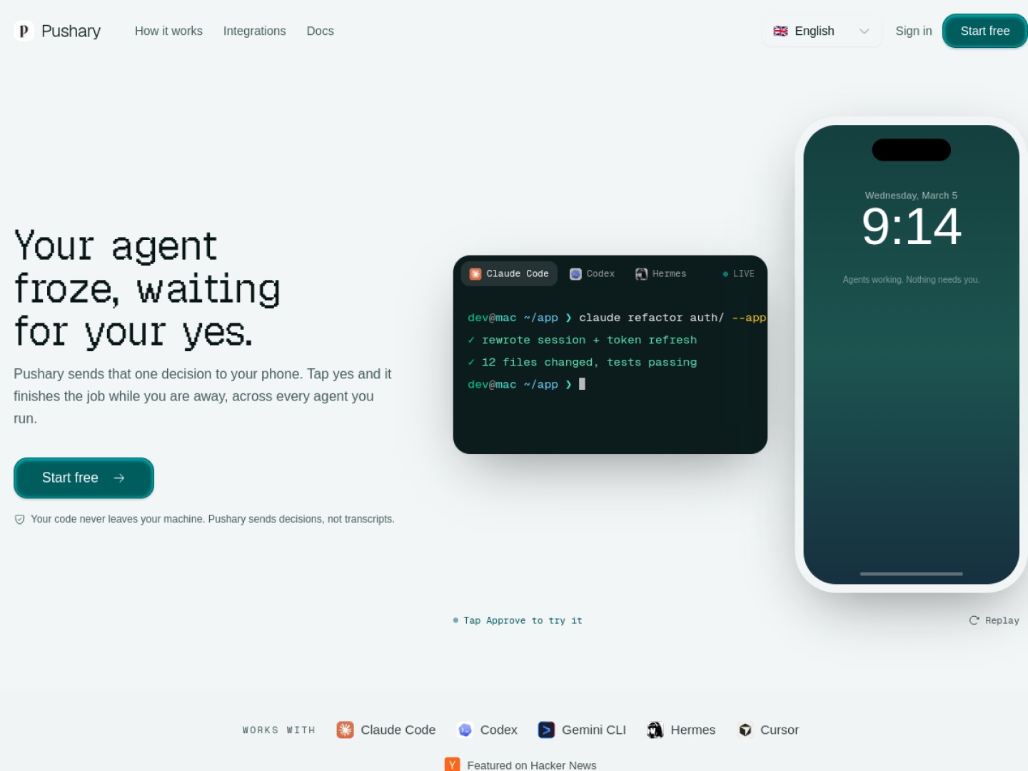 Pushary homepage screenshot