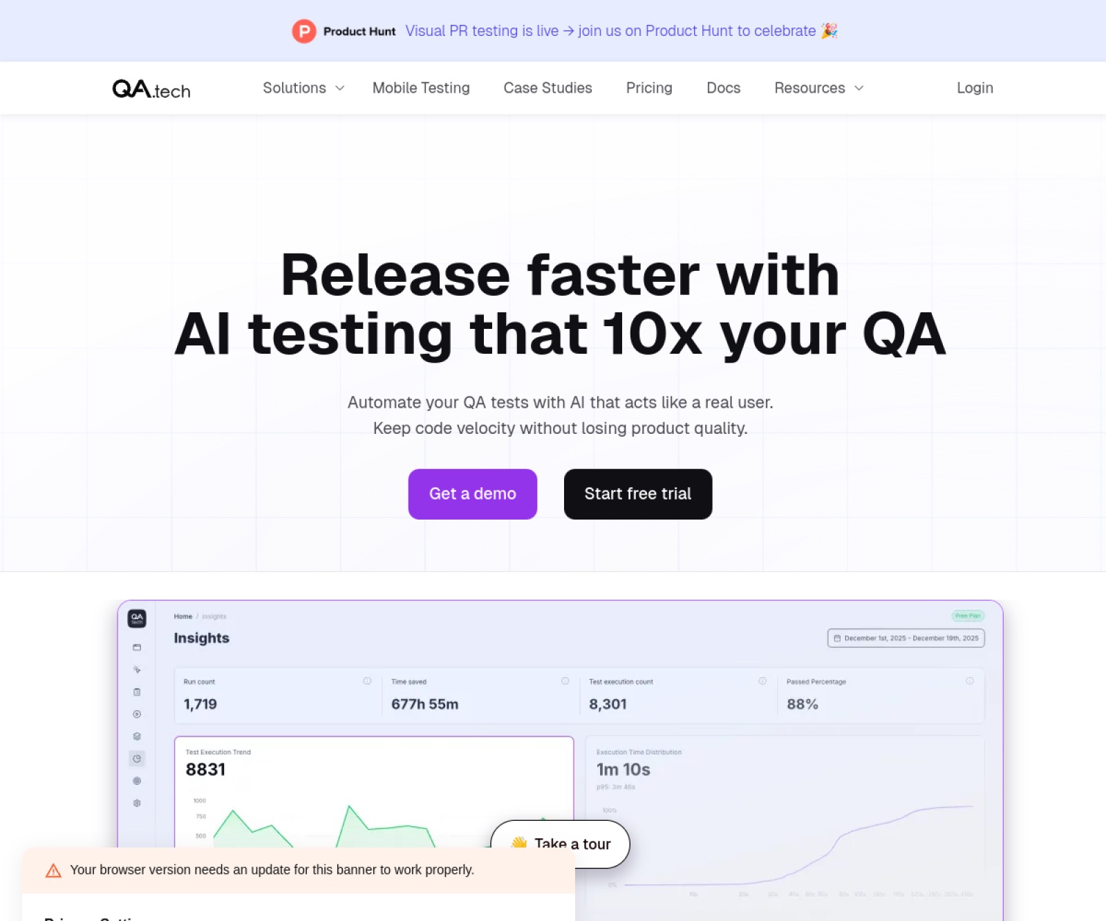 QA.tech homepage screenshot