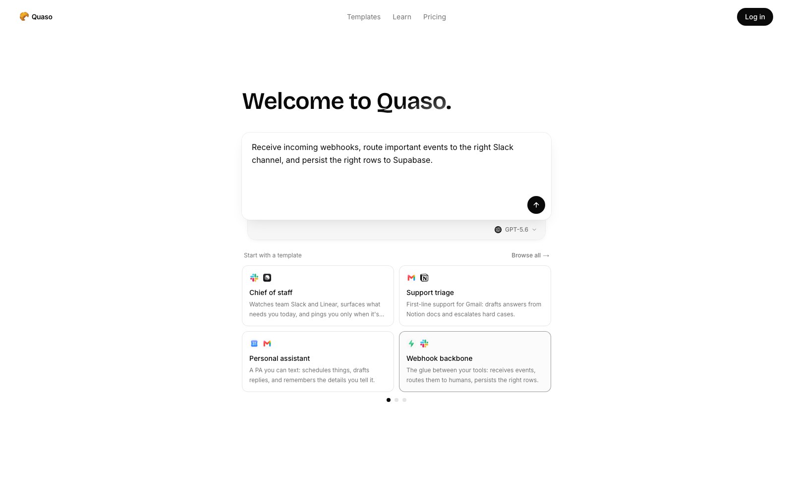 Quaso homepage screenshot
