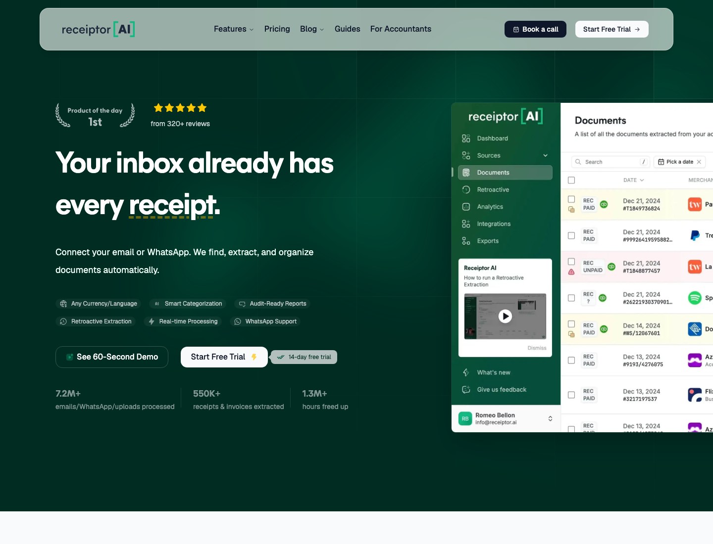 Receiptor AI homepage screenshot