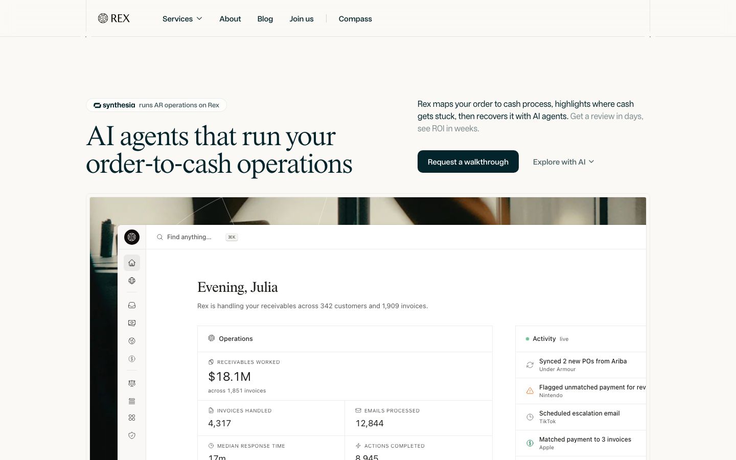 Rex homepage screenshot