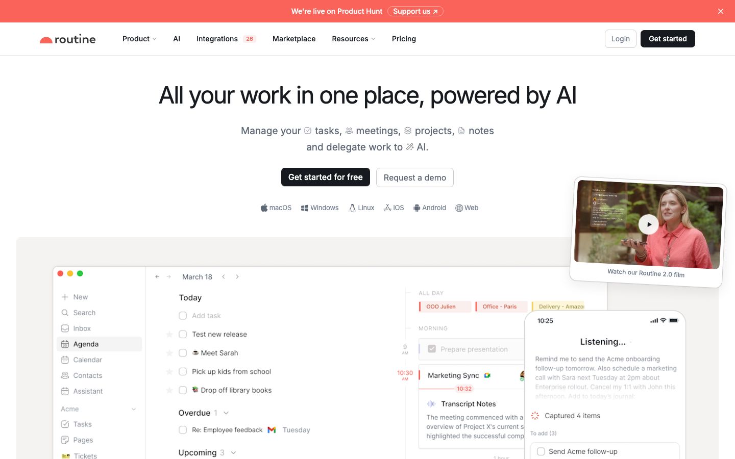 Routine AI homepage screenshot