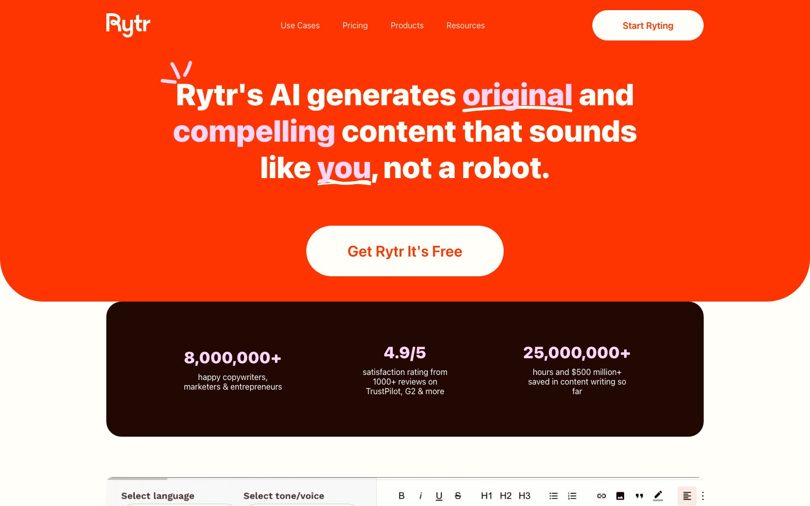 Rytr homepage screenshot