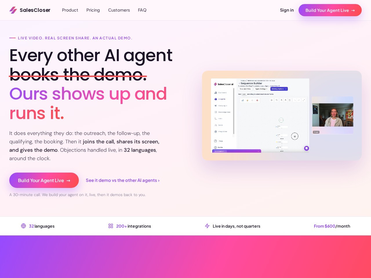 SalesCloser.ai homepage screenshot