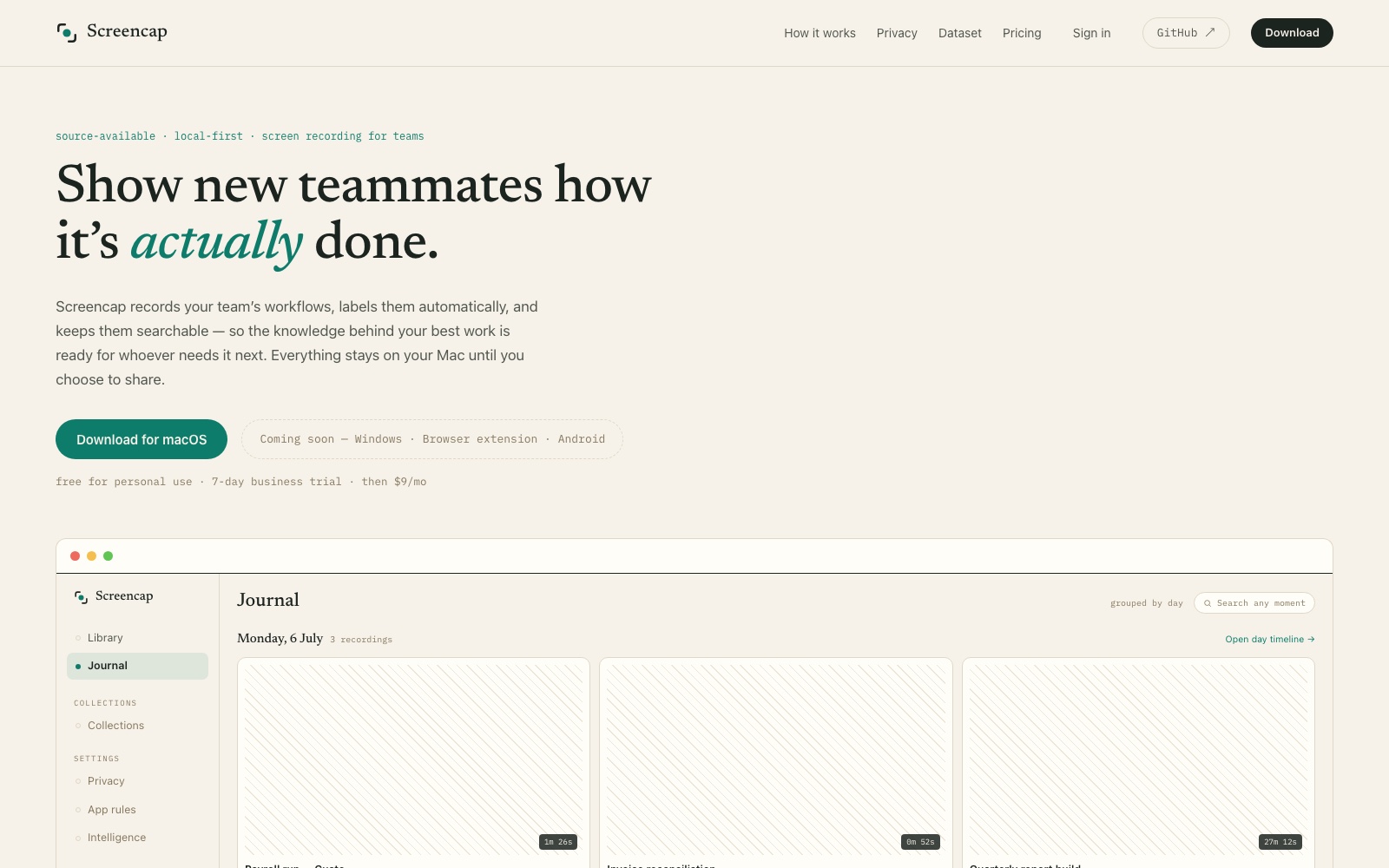 Screencap homepage screenshot