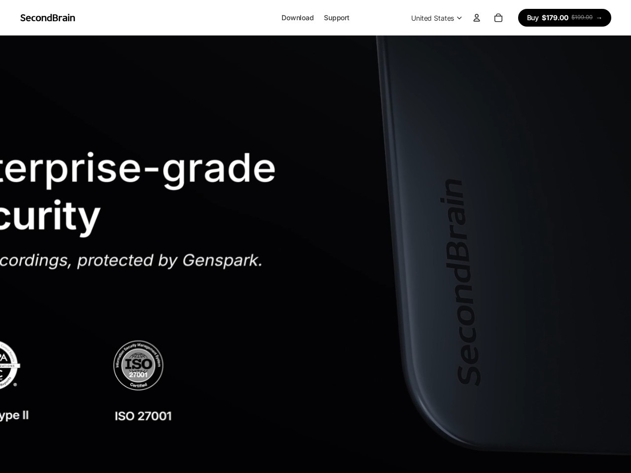SecondBrain Note by GenSpark homepage screenshot