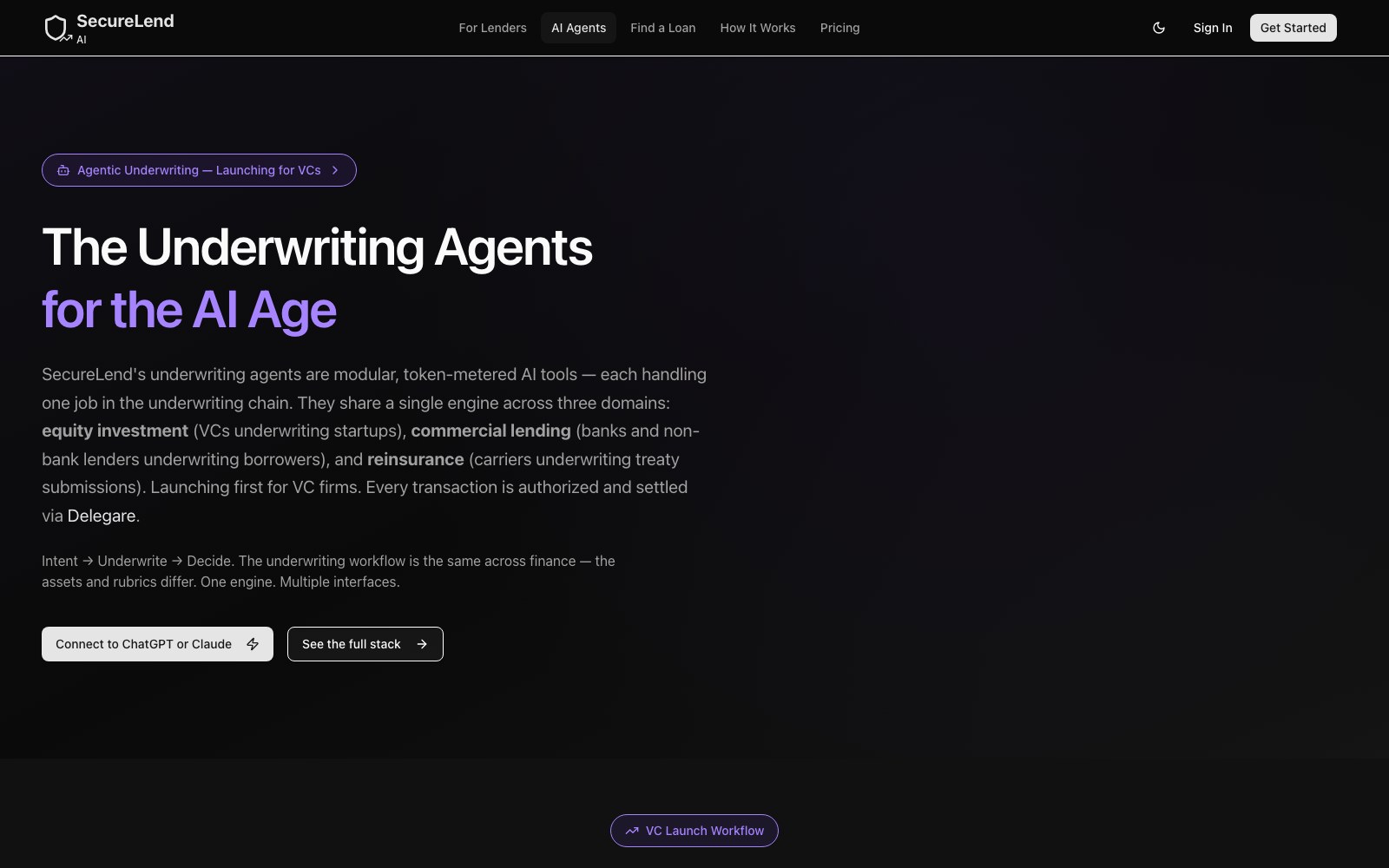 SecureLend Agents homepage screenshot
