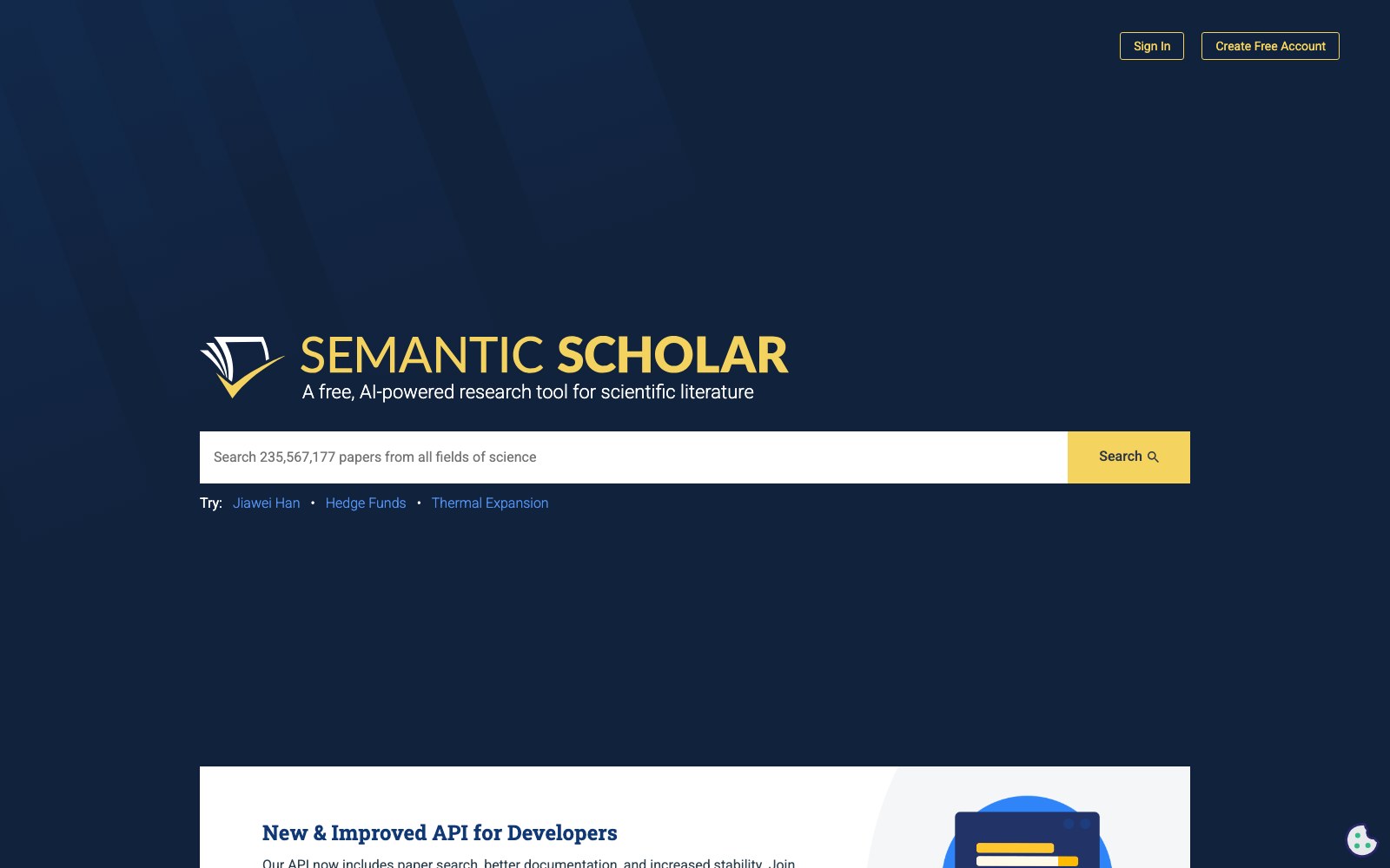 Semantic Scholar homepage screenshot