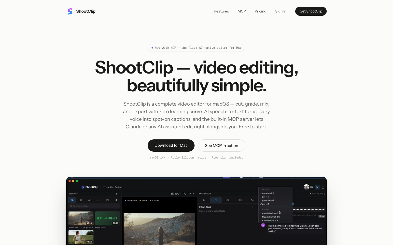 ShootClip homepage screenshot