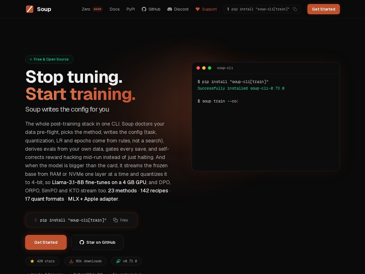 Soup CLI homepage screenshot