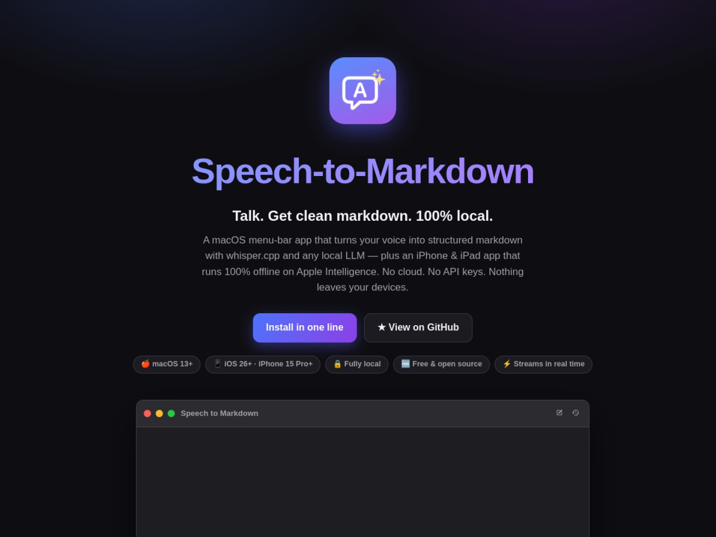 Speech To Markdown homepage screenshot