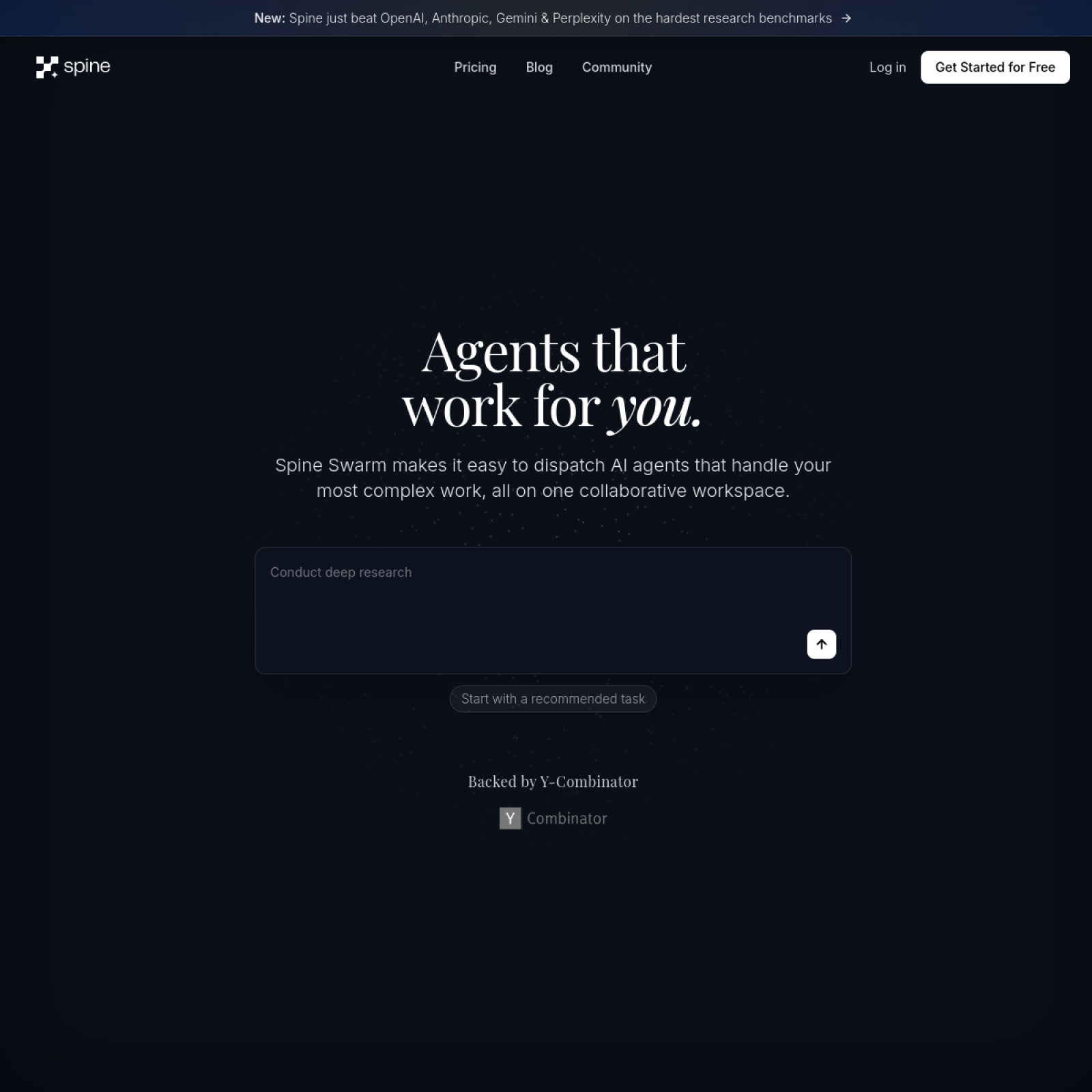 Spine homepage screenshot