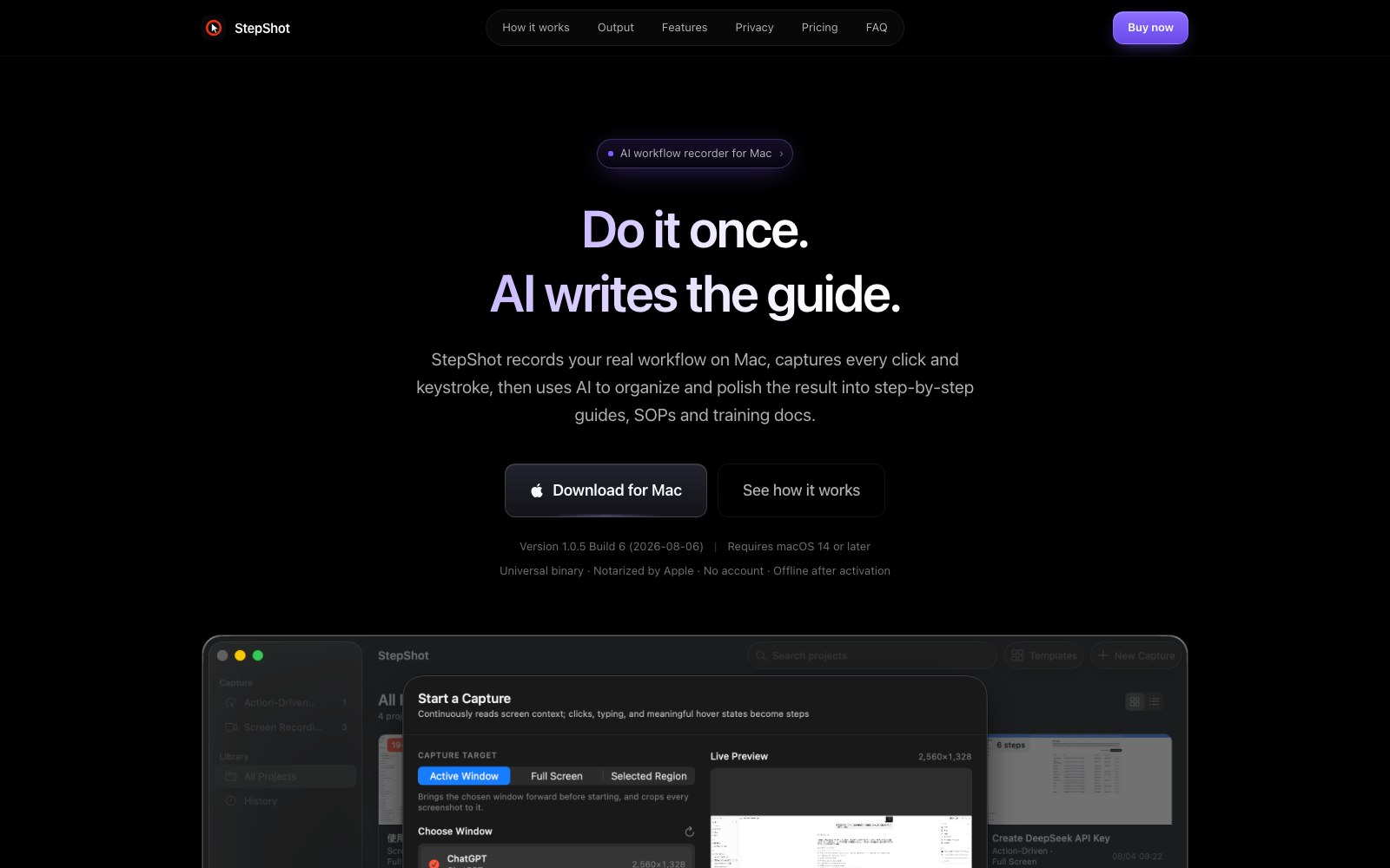 StepShot homepage screenshot
