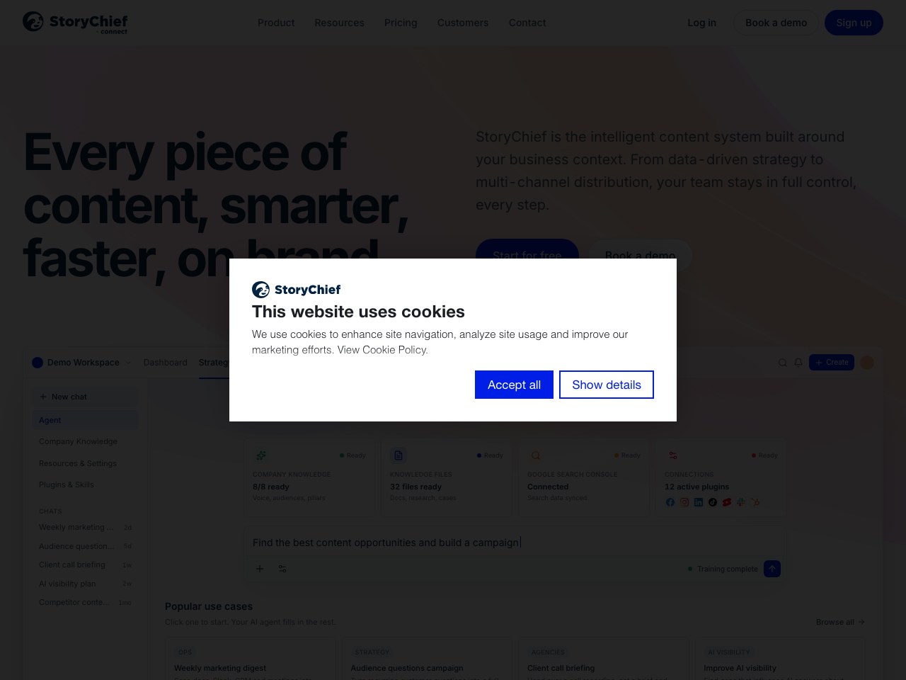 StoryChief Connect homepage screenshot