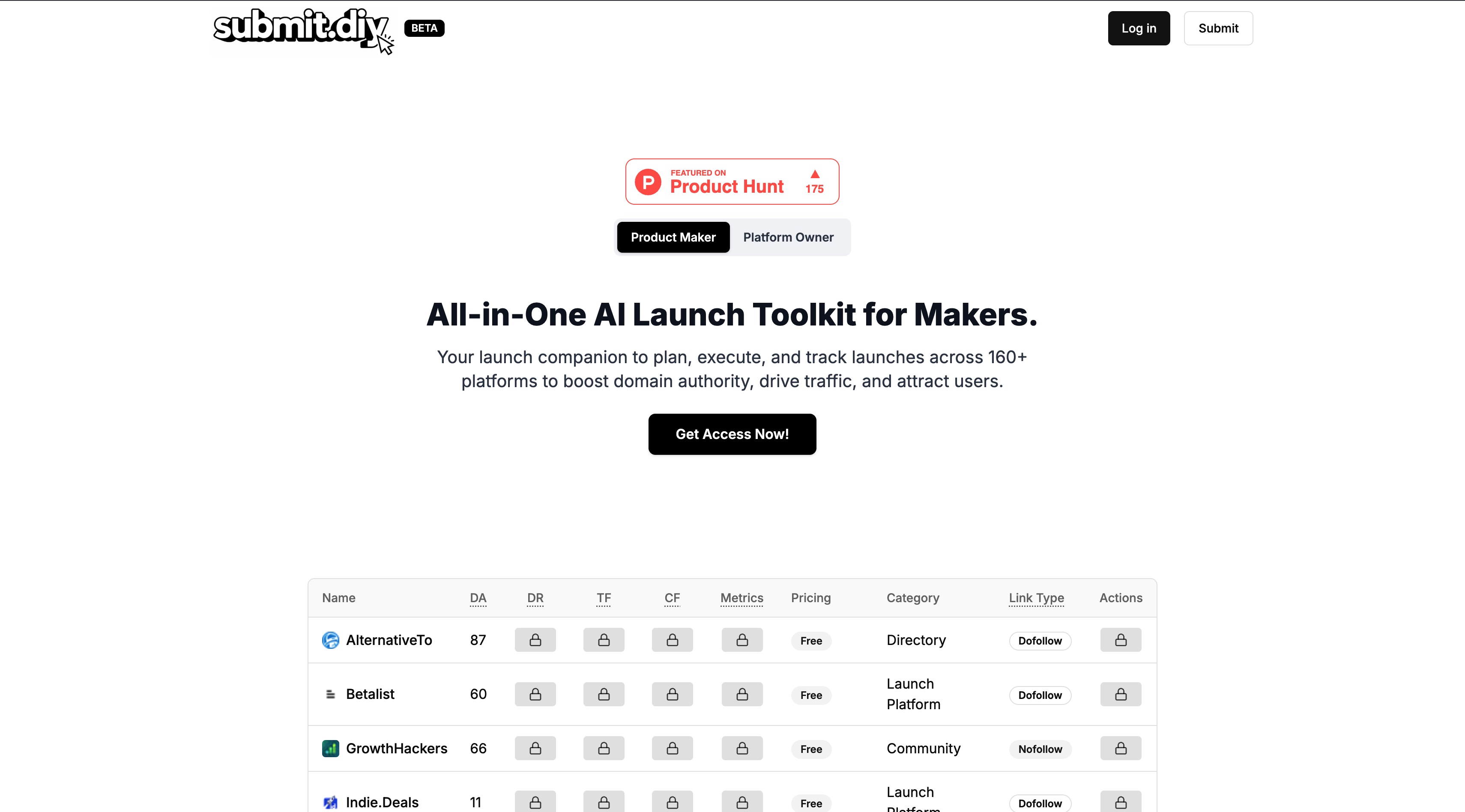 Submit.DIY homepage screenshot