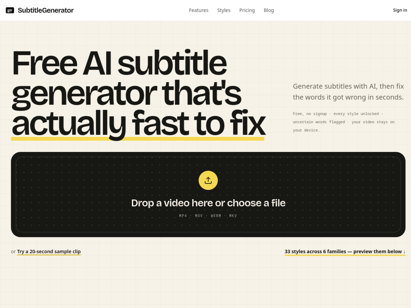 SubtitleGenerator homepage screenshot