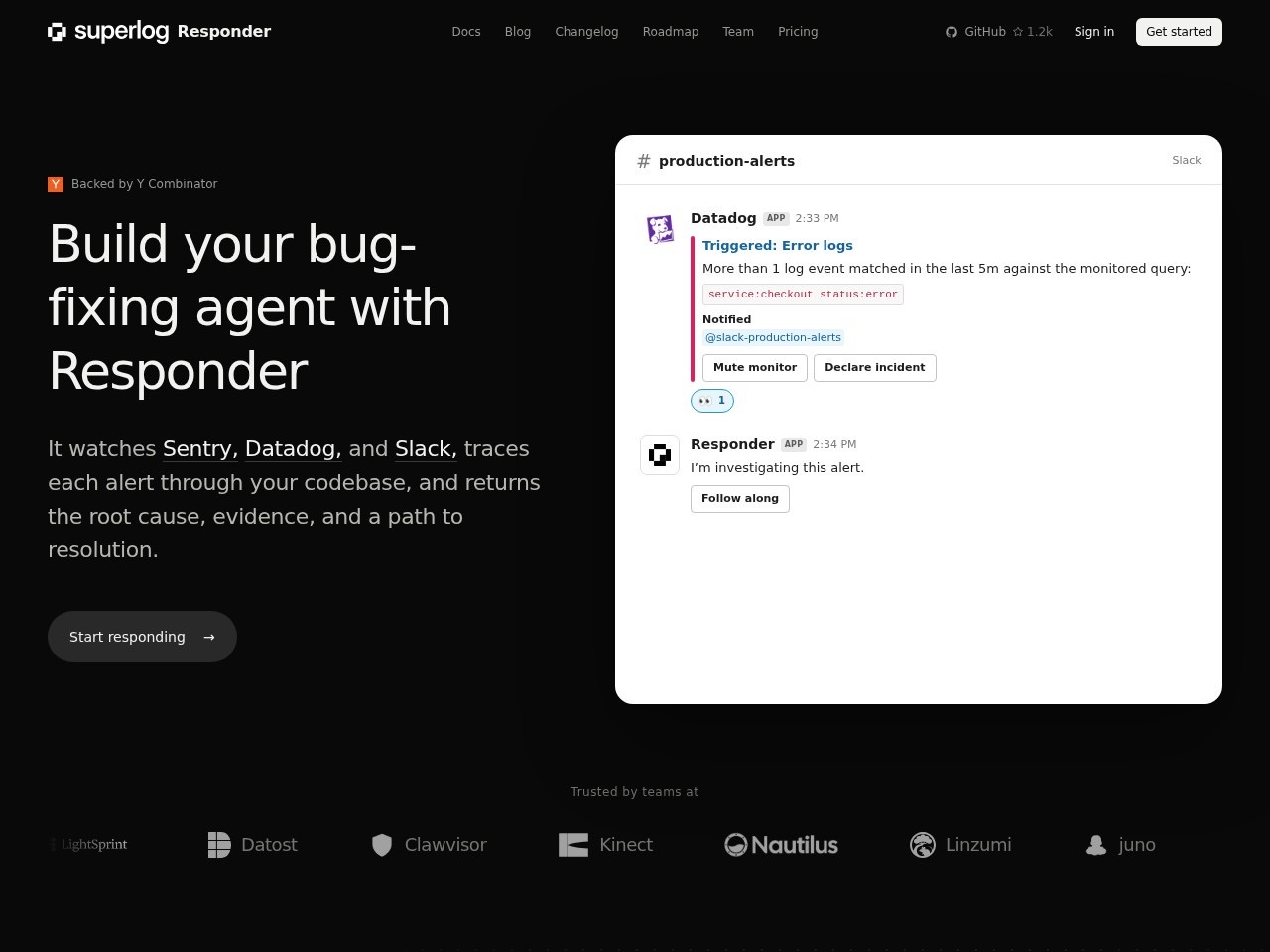 Superlog Responder homepage screenshot