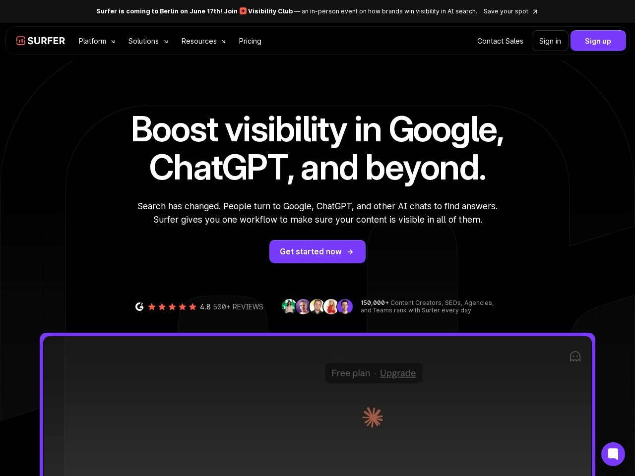 Surfer SEO homepage screenshot