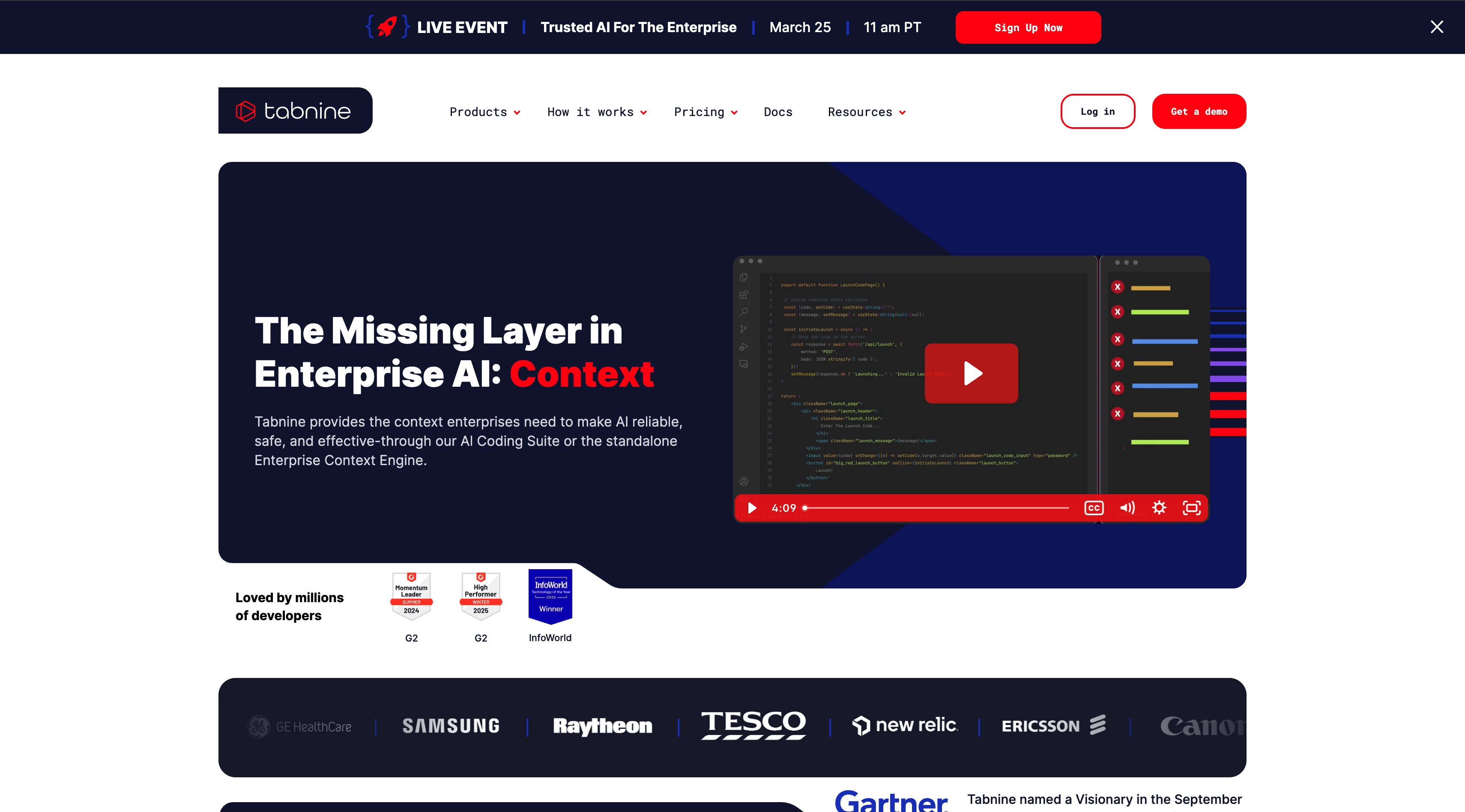 Tabnine homepage screenshot