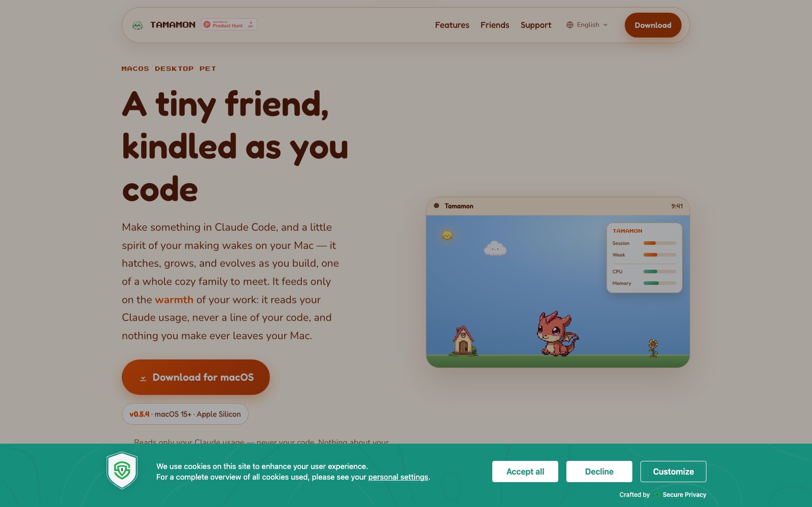 Tamamon homepage screenshot