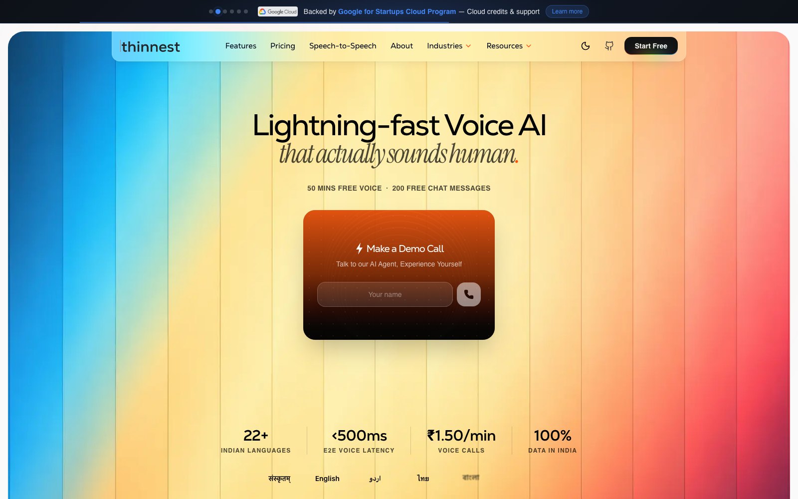 ThinnestAI homepage screenshot