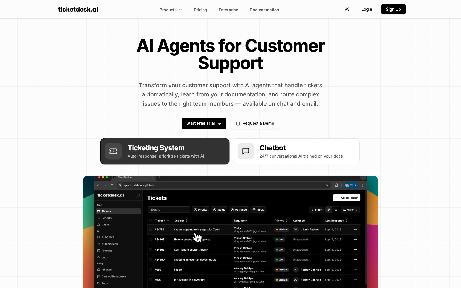 Ticketdesk AI homepage screenshot