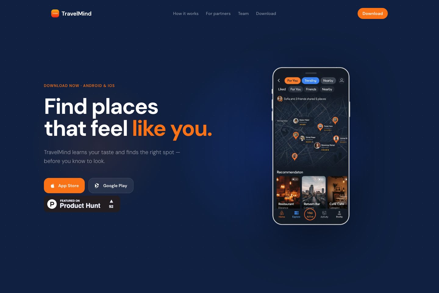 TravelMind homepage screenshot