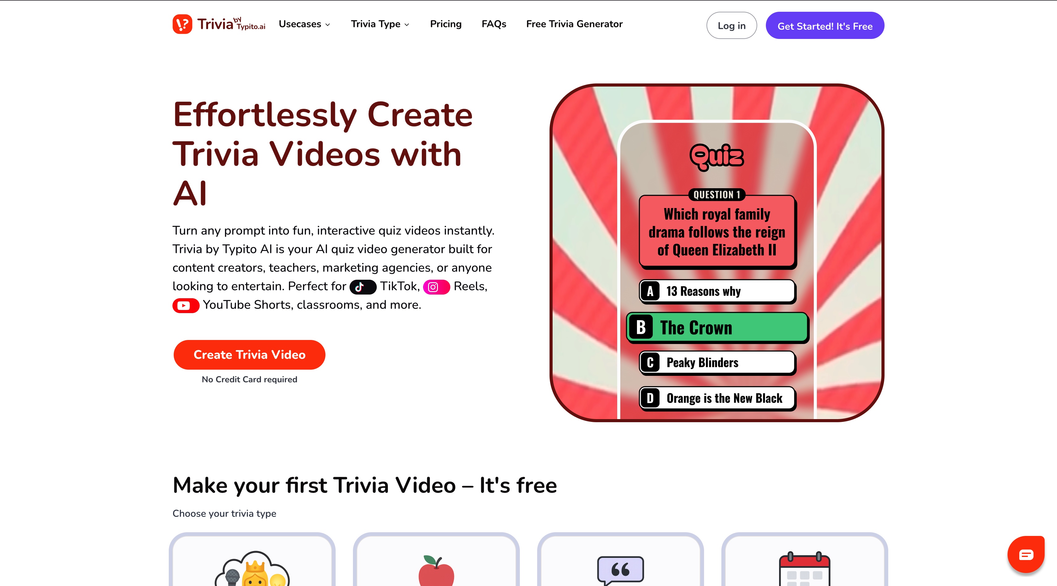 Typito Trivia homepage screenshot